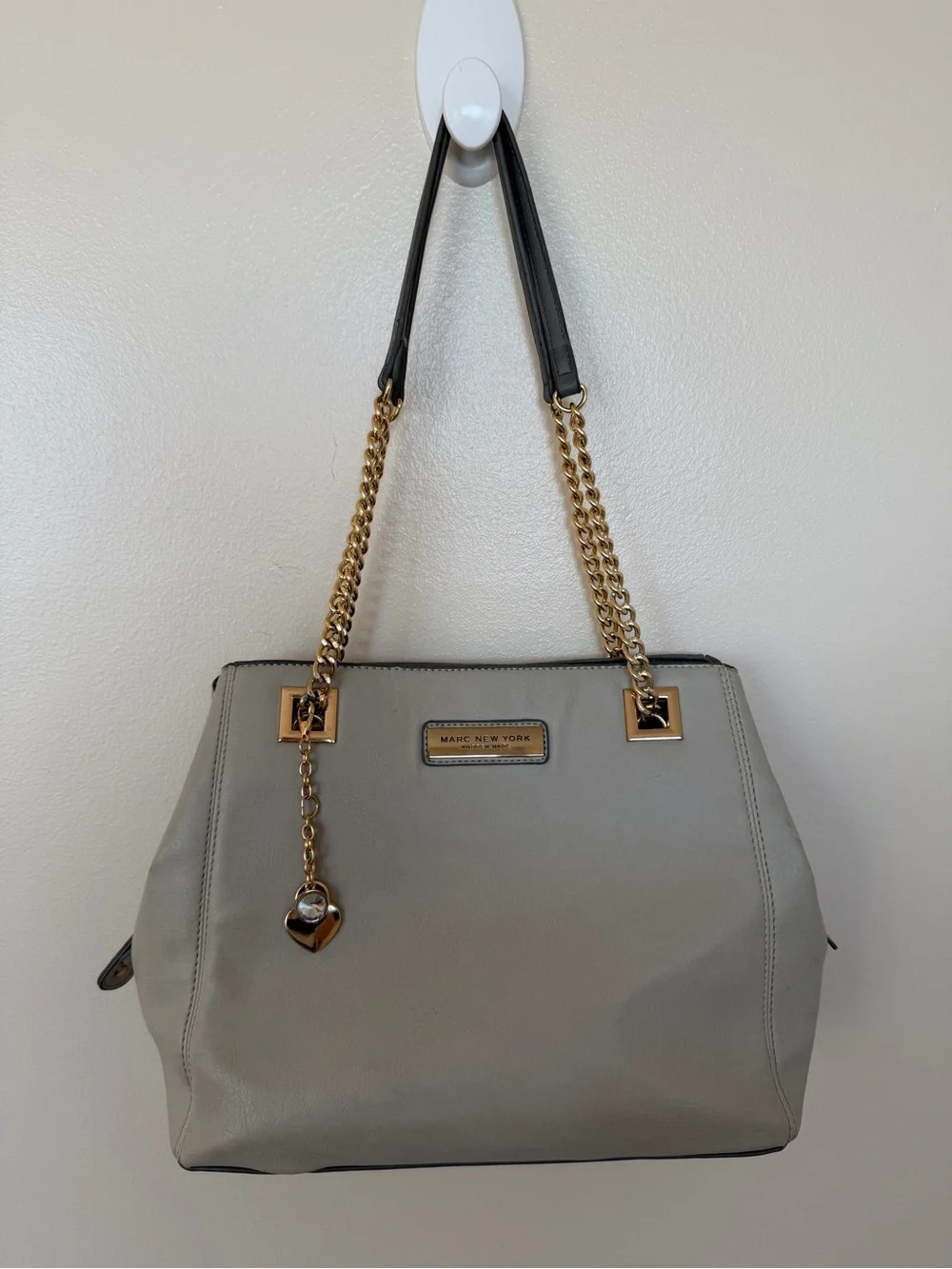 MARC NEW YORK Vegan Leather Gray Tote Bag Gold Chain Shoulder Bag